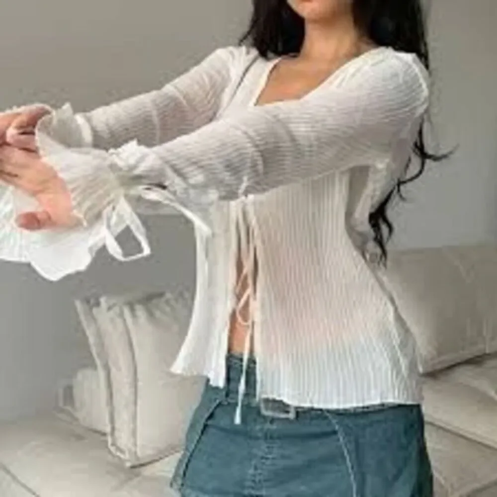 Commense  Long Sleeve Top‎ Sheer White Aesthetic Size Small - Picture 9 of 9